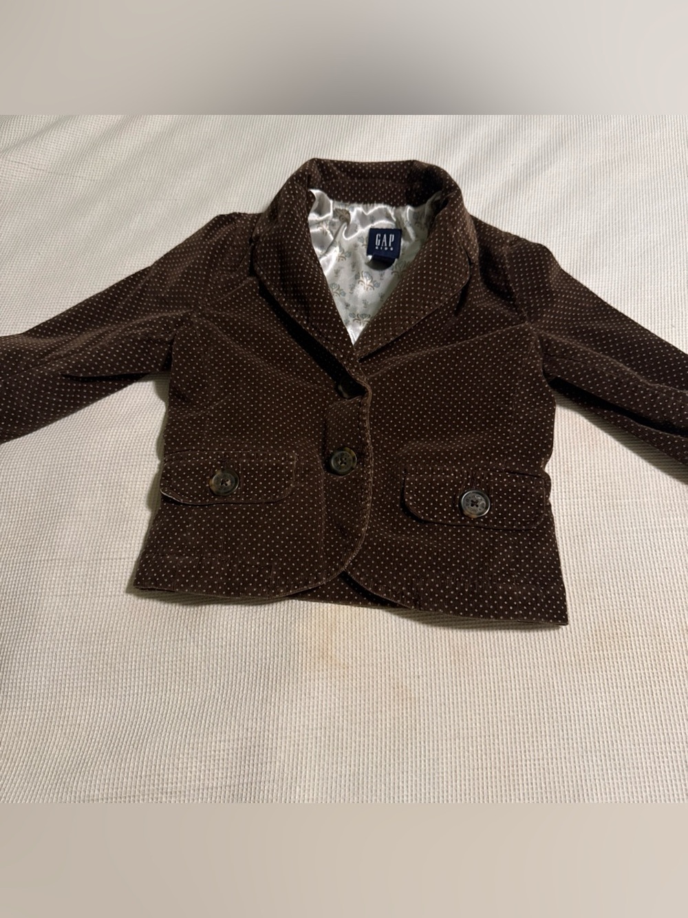 GAP Kids Brown Corduroy Polka Dot Blazer Jacket XS 4-5 Floral Lined